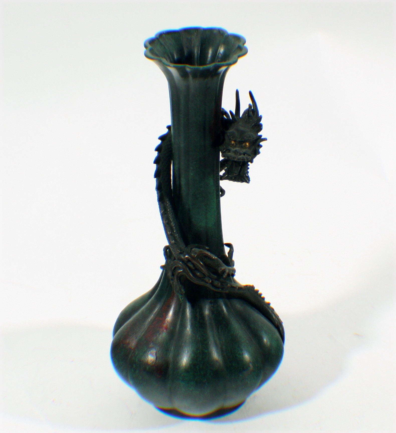 19th Century Japanese Dragon Vase Green Patina Modernism